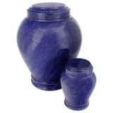 Cobalt Marble Adult Urn - Shown with Extra Small Urn - Sold Separately