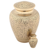 Leaves of Gold Cremation Urn - Shown with Matching Keepsake - Sold Separately