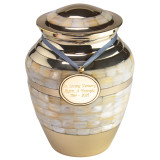 Mother of Pearl Double Band Brass Urn with Pendant