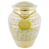 Mother of Pearl Double Band Brass Urn - Shown with Pendant Option