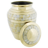 Mother of Pearl Double Band Brass Urn - Shown with Lid Off