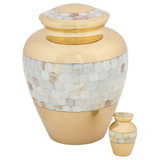 Mother of Pearl Wide Band Keepsake Urn - Shown with Matching Adult Size Urn - Sold Separately