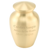 Simple Gold Brass Urn - Small - Shown with Sample Engraving