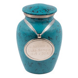 Boulder Blue Cremation Urn - Extra Small - Shown with Optional Engraved Pendant - Sold Separately