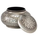 Leaves of Silver Round Urn - Medium with Lid Off