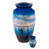 Fishing Keepsake Urn - Shown with Matching Adult Size Urn - Sold Separately