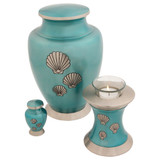 Shells Of The Sea Cremation Urn - Shown with Matching Keepsake and Tealight  - Both Sold Separately