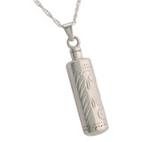 Etched Cylinder Cremation Jewelry Feather Detail