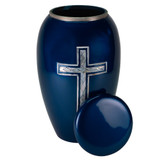 Blue Cross Aluminum Urn - Shown with Lid Off