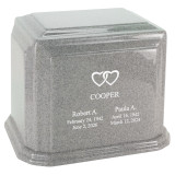 Arch Cultured Marble Urn for Two - Misty Gray - Engraving Sample - Text with White Fill Color