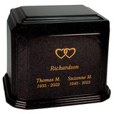 Engraving Sample - Text and Double Heart with Gold Fill Color (Shown on Black Stone Sample)