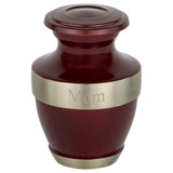 Adria Burgundy with Silver Band Keepsake Urn - Shown with Optional Direct Engraving - Sold Separately