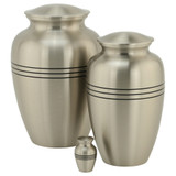 Three Bands Pewter Brass Urn Extra Large with Standard Adult Urn & Keepsake Urn