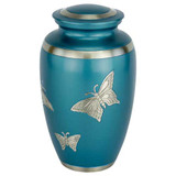 Blue Engraved Butterfly Brass Urn