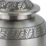 Pewter Leaves Brass Urn - Close Up Detail Shown