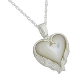 Pearl Heart with Angel Wings Cremation Jewelry