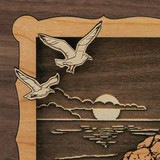 Lighthouse Inlay Wood Cremation Urn - Close Up Detail Shown