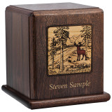 In the Woods Scene Wood Cremation Urn - Optional Engraving Shown