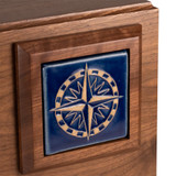 Compass Rose Wooden Urn with Handmade Tile - Close Up