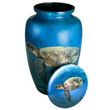 Sea Turtle in the Ocean Aluminum Urn - Lid Off