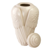 Angel Wings Ceramic Cremation Urn in Ivory - Lid Off