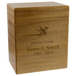 Arden Mahogany Wood Urn Shown with Direct Engraving Sample