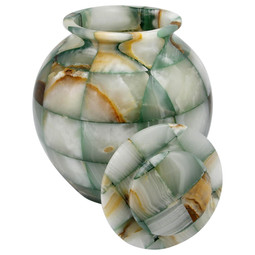 Mosaic Green Onyx Urn - Shown with Lid Off