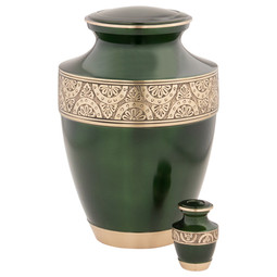 Regent Keepsake Urn- Green - Shown with Matching Adult Size Urn - Sold Separately