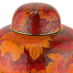 Fall Leaf Cloisonne Urn - Close Up Detail Shown