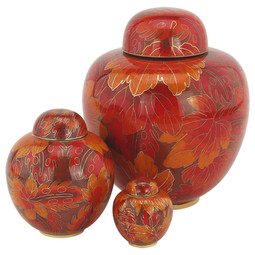 Fall Leaf Cloisonne Urn - Shown with Matching Collection - All Sold Separately