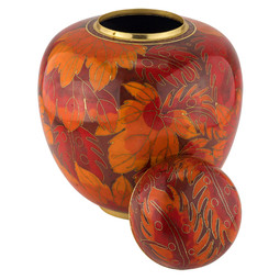 Fall Leaf Cloisonne Urn - Shown with Lid Off