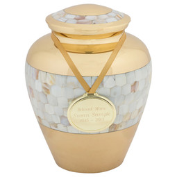Mother of Pearl Wide Band Brass Urn - Shown with Pendant Option