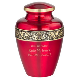 Ruby Red Brass Urn - Shown with Direct Engraving Sample