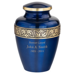 Sapphire Blue Brass Urn - Shown with Sample Engraving