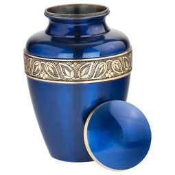 Sapphire Blue Brass Urn - Shown with Lid Off