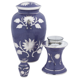 Grace Lavender Blue Brass Urn - Shown with Matching Tealight Urn and Keepsake Urn - Sold Separately