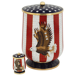 Patriotic Eagle Cloisonne Urn - Shown with Matching Keepsake - Sold Separately