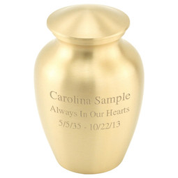 Simple Gold Brass Urn - Small - Shown with Sample Engraving