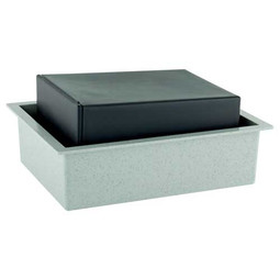 Crowne Compact Urn Vault for Box Burial - Gray with Lid Off and Optional Temporary Container Shown