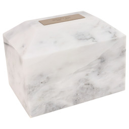 Alpha Ingot Soft White Genuine Marble Urn - Shown with Optional Engraved Plate - Sold Separately
