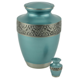 Regent Azure Brass Urn - Shown with Matching Keepsake Urn - Sold Separately