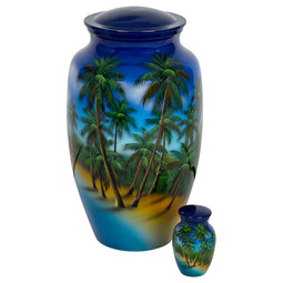 Palm Trees Keepsake Urn - Shown with Matching Adult Size Urn - Sold Separately