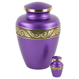 Viola Purple Brass Urn - Shown with Matching Keepsake (Sold Separately)