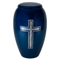 Blue Cross Aluminum Urn