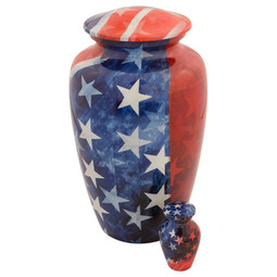 Stars and Stripes Keepsake Urn shown with Matching Adult Urn (Sold Separately)