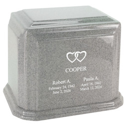 Arch Cultured Marble Urn for Two - Misty Gray - Engraving Sample - Text with White Fill Color