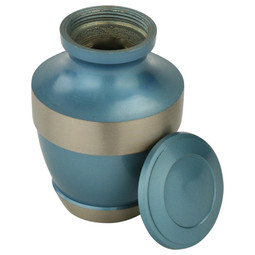 Adria Blue with Silver Keepsake Urn - Shown with Lid Off