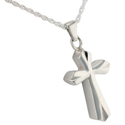 Silver Bevel Cross Cremation Jewelry