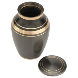 Dignity Gray Brass Keepsake Urn Shown With Lid Removed