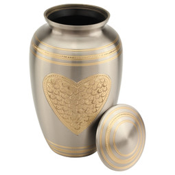 Embossed Heart Brass Urn With Lid Removed